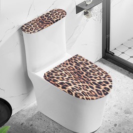 NICENEEDED Leopard Print Toilet Lid and Seat Protector Cover, Bathroom Toilet Tank Lid Covers Stretch Toilet Covers Set, Washable Dust Cover for Bathroom Fits Most Toilet Tanks & Lids