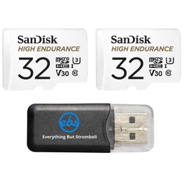 SanDisk High Endurance 32GB MicroSDHC Memory Card (2 Pack) for Dash Cams & Home Security System Cameras (SDSQQNR-032G-GN6IA) Class 10 Bundle with (1) Everything But Stromboli MicroSD Card Reader