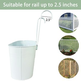 Joyfernal Hanging Planters for Outdoor Plants, 17" Railing Planter Pots, Metal Fence Flower Pot for Porch Balcony with Detachable Hook (White, Pack of 2)