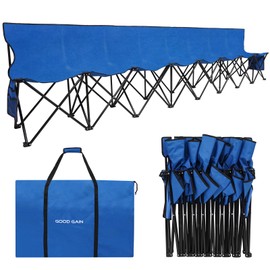 G GOOD GAIN Portable Soccer Bench - Team Bench Soccer 8 Seats with Bag, Sideline Folding Bench, Folded Chair Seating 8 for Football Camp Outdoor Sport Events, Team Chairs for Adults, Blue
