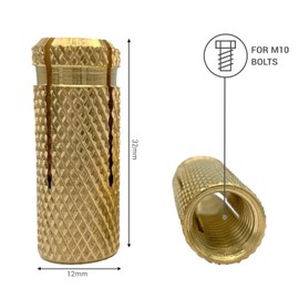 (Pack of 60) Brass Impact Dowels M10 x 32 mm, Expansion Bolt Sleeve, Concrete Masonry Brick Anchor, Expansion Dowels (60, M10 x 32 mm)