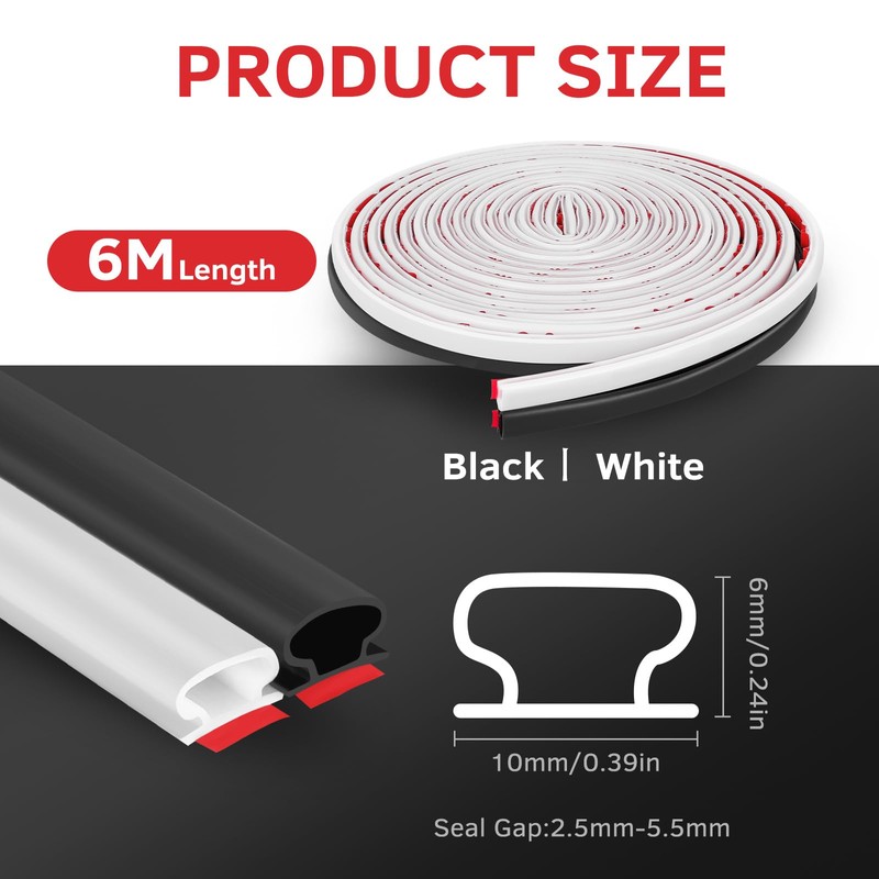 2Pcs D-Shape Rubber Door Seal Strip Set, 6m Window Weather
