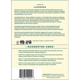 Worldwide Botanicals Organic Lavender Flowers, 4 ounces, Pure European Lavender buds, Perfect for Aromatherapy, Sachets, Wedding celebrations, Tea flavoring, Eye pillows Scenting The Home