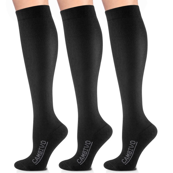 CAMBIVO 3 Pairs Compression Socks for Men and Women(20-30 mmHg), Fit for Running, Swelling, Flight, Travel, Driving, Nurse (HC10 Black, SM)