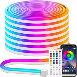 iNextStation 49.2FT RGB Neon LED Strip Lights, 12V Waterproof Silicone Rope Light, Music Sync, Color Changing, App & Remote Control, for Bedroom, Outdoor, Wall, Ceiling Decor