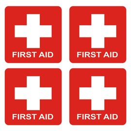 dealzEpic - First Aid Cross Sticker Sign - Self Adhesive Peel and Stick Vinyl 1st Aid Decal Symbol - 3.94x3.94 inches | Pack of 4 Pcs