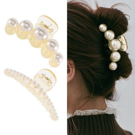 Casdre Pearl Hair Claw Clips Transparent Large Hair Claws Clip Non Slip Hair Barrette Strong Hold Jaw Clip Hair Clamps Fashion Hair Accessories for Women(Pack of 2)