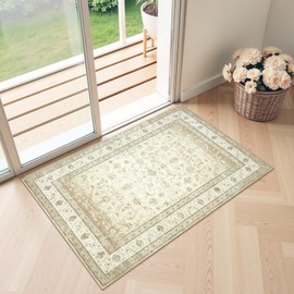 LIVEBOX Small Entryway Rug, 2x3 Washable Kitchen Rugs, Ultra-Thin Non-Slip Soft Door Mat, Stain Resistant Indoor Entrance Boho Throw Rug, Low Pile Carpet for Bathroom Bedroom (2x3ft, Beige)