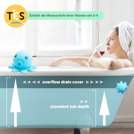 tEEZErshop Bathtub Overflow Cover Deeper Bathroom [10 cm]|Tub Not Overflow & Not Loud Noise Running Water|A Warmer & Deeper Bath You Can Immerse Into (Cute Octopus)