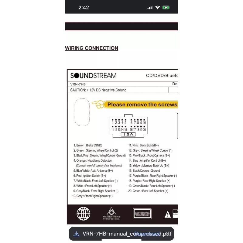 Soundstream Wire Harness for VRN-7HB,VRN-74