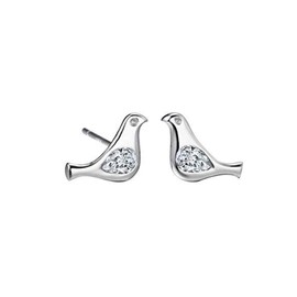 925 Silver Pigeon Bird Stud Earrings for Women Girls With Clear White Crystal Piercing Minimalist Jewelry Gift (silver)