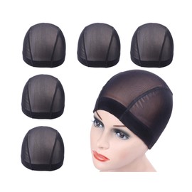 Black Mesh Dome Cap Hair Net for Wigs with Wide Elastic Band Wig Cap for Making Wigs 5 Pieces/Lot (M)