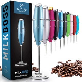 Zulay Original Milk Frother Handheld Foam Maker for Lattes - Whisk Drink Mixer for Coffee, Mini Foamer for Cappuccino, Frappe, Matcha, Hot Chocolate by Milk Boss (Metallic Ice Blue)