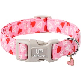 UP URARA PUP Valentine’s Day Dog Collar, Pink Heart Dog Collar with Quick Release, Valentine’s Day Gift Pet Girl Boy Dog Collar for Puppy Small Medium Dogs, Wedding Dog Collar