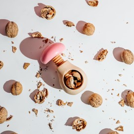 Creative Home Wooden Nutcracker, Mushroom-Shaped, 10 x 6 cm, Pink, Natural Beech Wood, with Screw Mechanism, Screw Thread, Solid and Useful Nutcracker Mushroom