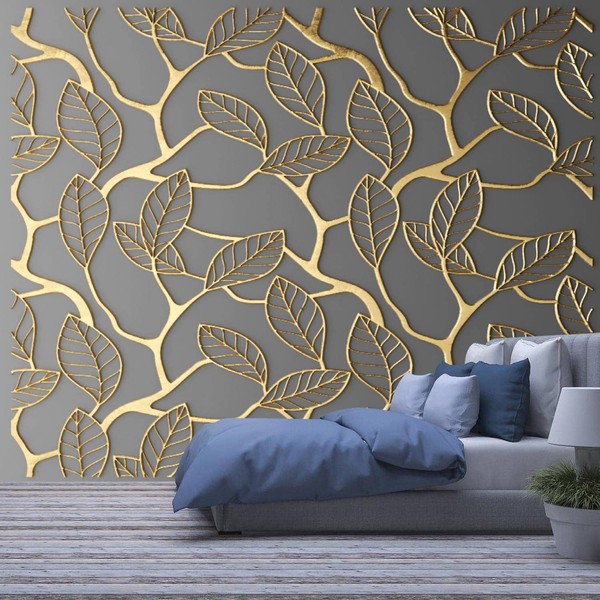 FEWEGRWEFW Modern 3D Design Removable Wallpaper for Bedroom Living Room 3D Render Gold Lattice Modern Wallpaper Stick and Peel Wall Stickers Home Decor 100 inch x 144 inch