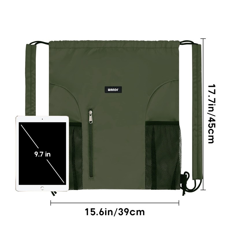 WANDF Drawstring Backpack with Shoulder Pad, Sports Gym Backpack with