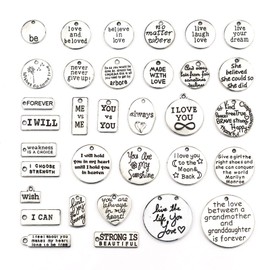 JIALEEY Motivational Charms, Wholesale Bulk Lots Inspirational Message Charm Pendants for Crafting, Jewelry Findings Making Accessory For DIY Necklace Bracelet, 30PCS