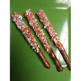 Chocolate Covered Pretzel Rods Orange Crunch Sprinkles Theme 16 Pieces