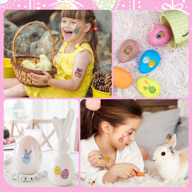 80+ Pieces Easter Egg Tattoos for Kids, 10 Sheets Easter