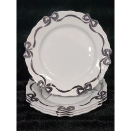 Bella Lux 4 Black Coquette Ribbon Bows on White Melamine Appetizer Plates 6.75" Bella Lux