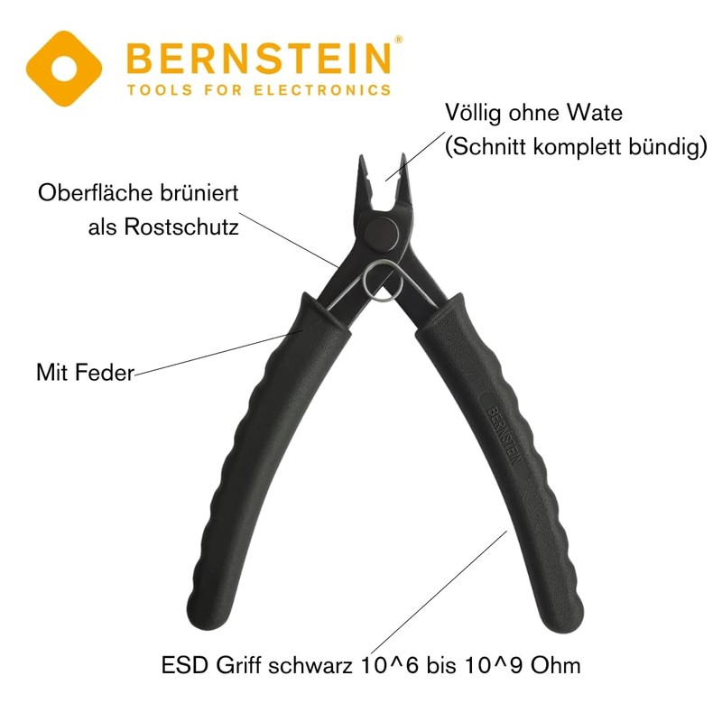 Bernstein ESD Wire Stripper Mini Side Cutters 135 mm Without