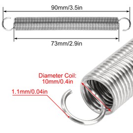 GUNGY Tension Springs with Hooks Stainless Steel Tension Spring Tension Spring 90 mm Outer Diameter 10 mm Wire Diameter 1.1 mm Maximum Tensile Force 2.37 kg 1.1 x 10 x 90 mm 4