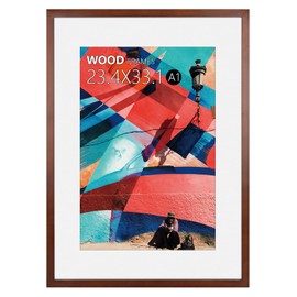 A1 Frame,23.4 x 33.1 Poster Frame Natural Soild Wood Picture Frames with Polished Plexiglass,Easy to Hang,Display Picture A1 without Mat or A2 with Mat for Wall Mounting Horizontally and Vertically (Brown)