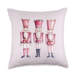 Cute Preppy Pink Nutcracker Squad Merry Christmas Pajamas Throw Pillow