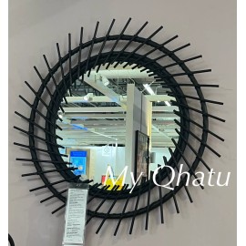 IKEA AUSTBO Mirror Black 24 3/4"  Round Bamboo New
