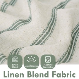 DriftAway Kitchen Tier Curtains - Striped Linen Short Pinstripe Cafe Curtains 36 Inch Length for Living Room Bathroom Chris Farmhouse Rustic Rod Pocket 2 Panels Loden Green
