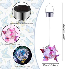 Hanging Butterfly Ball Solar Lights Outdoor,Round Ball Light Butterflies Garden Decor,Waterproof Hanging Globe Solar Lights for Garden Yard Patio Lawn Flower Bed Decor (Big Butterfly-White Light)