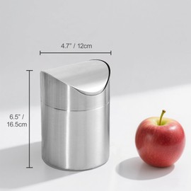 JILLICK Small Mini Trash Can with Lid, Brushed Stainless Steel Small Tiny Mini Trash Bin Can, Mini Countertop Trash Cans for Desk Office, Swing Top Trash Bin 1.5 L/0.40 Gal (Sliver)