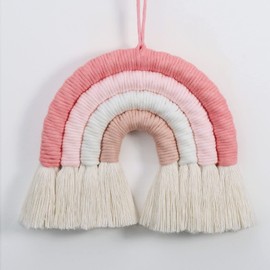 Rainbow Wall Hanging, Rainbow Boho Decor, Macrame Rainbow Wall Hanging, Rainbow Baby Nursery Decor, Boho Rainbow Nursery Wall Decor for Baby Girls(Pink,7x7x0.78in)