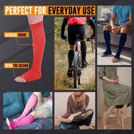 Doc Miller Open Toe Compression Socks, 20-30 mmHg, Toeless Compression Sleeves for Legs, Knee High Stockings for Shin Splints, Varicose Veins, Travel, Calf Support & Muscle Recovery, Men & Women, Pair