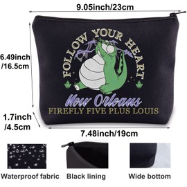 BWWKTOP Louis - Bolsa de maquillaje para cosméticos de cocodrilo de princesa Tiana, regalos para fans de Follow Your Heart Frog Princess con cierre, bolsa de maquillaje Louis Alligator Merchandise, Sigue tu corazón, Bolsa