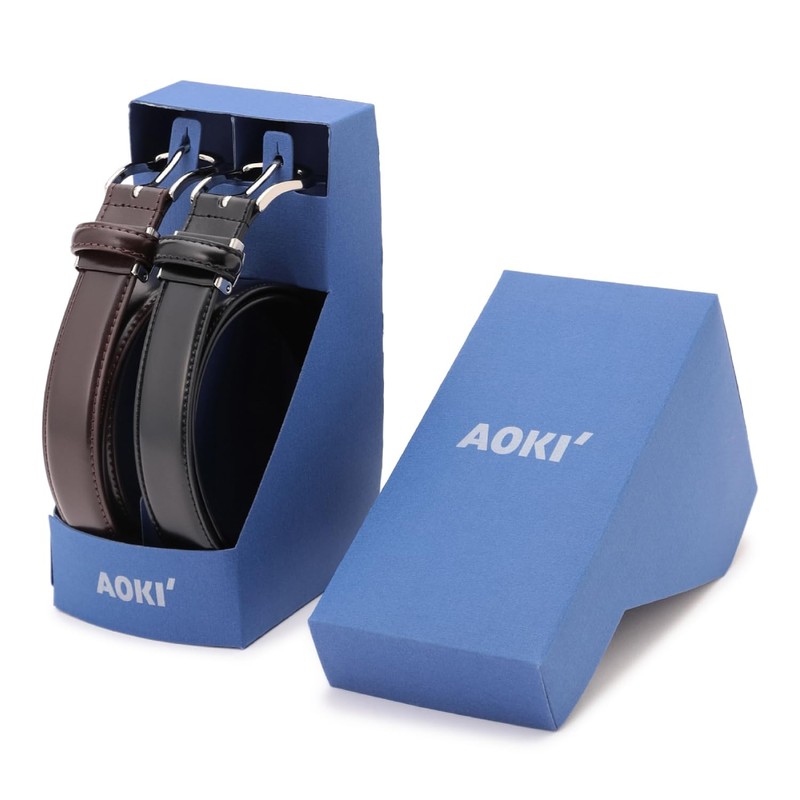 Aoki Men's Belt Set with Box, Adjustable Size, Genuine Leather,