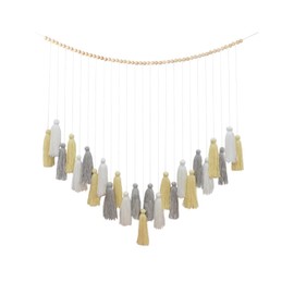 DrCor Yellow Grey Tassel Wall Hanging Macrame Farmhouse Large Wall Garland for Spring Classroom Birthday Party Wedding Girls Bedroom Nursery Living Room Decor