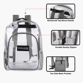Clear See Through Backpack Heavy Duty | Transparent Clear Backpack Bags Stadium Approved for Women, Men, School, Travel (Grey)