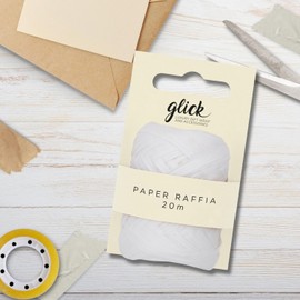 Glick White Paper Raffia Ribbon, Perfect for Gift Wrapping and Arts and Crafts, 20 Metres Ribbon, Recyclable