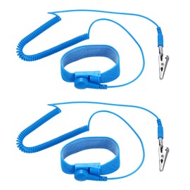 sourcing map 2Pcs Anti Static Wrist Strap Blue 7.9" Perimeter Esd Anti Static Wristbands with Alligator Clip Length 1.8M Adjustable for Sensitive Electronic Devices