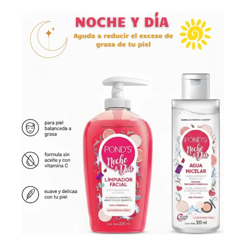 Kit Ponds Rutina Facial Día Y Noche Limpiador + Agua