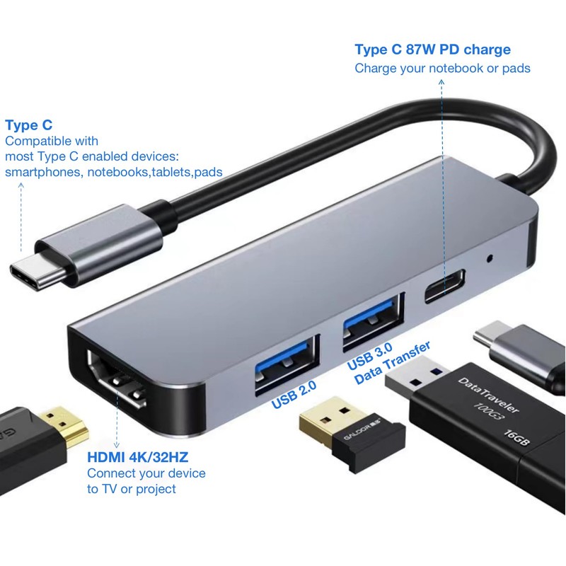 4 in 1 Type C Hub Multifunctional USB Dock HDMI