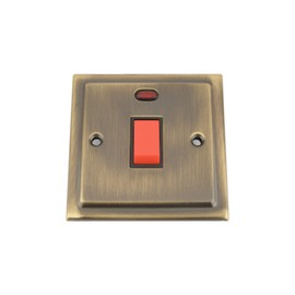 Cooker Oven Switch w/Neon Indicator 45 Amp - Victorian - Antique Brass