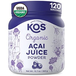 KOS Polvo de acai orgánico  Polvo antioxidante natural  Abundante de polifenol, sin azúcar, sin gluten, sin OMG, 12 onzas, 120 porciones              