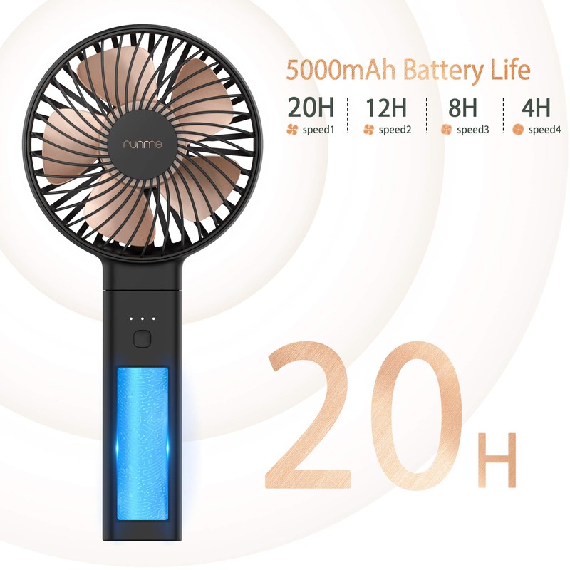 Handheld Fan, Funme Hand Fan 5000 Battery Quiet Strong Wind