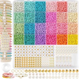 Zuzcher 3 mm Colourful Beads for Bracelets, 24 Colours Beads Set Bracelets Beads Bracelets Make Yourself with Pearl Letters for Necklaces Earrings DIY Decoration Gifts for Girls