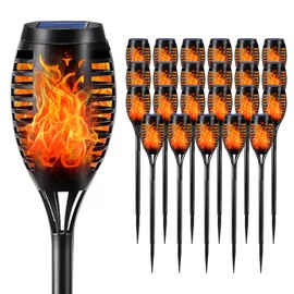 LQWELL® Solarleuchten Solar Fackellicht für Außen Garten 24 Stück 12 LED Solarlampe mit Realistischer Flammeneffekt IP65 Wasserdicht Gartenfackeln Solar Weg Hinterhöfe Rasen Beleuchtung (24 Stück)