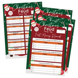 Santa Claus Christmas Family Feud Game for Adults, 30 Friendly Feud Cards & 3 Fast Money Round Cards, Christmas Party Games Sets for Family Game Night Funny Trivia Quiz for Large Groups, 04