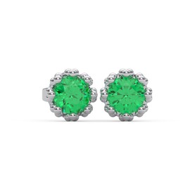 FAUX SILVER 0.28 Cttw Round Cut Green Emerald| Stud Earrings For Women | Crafted In 925 Sterling Silver (White)